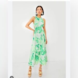 Farm Rio Green Dewdrop Floral Midi Dress NWT